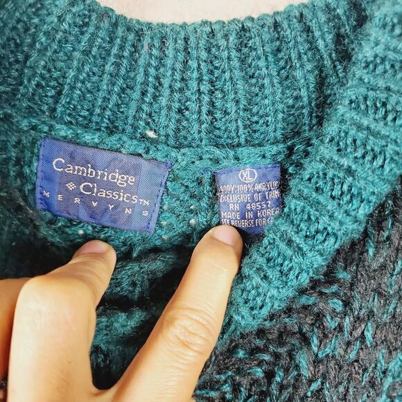 Cambridge Classics Teal Cable Knit Textured Sweater Unisex XL - Picture 6 of 11